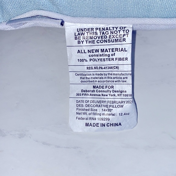 Throw Pillow - Embroidered - Blue White - 14” x 20” NWT - Picture 7 of 7